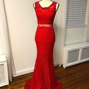 Red Lace Jeweled Dress